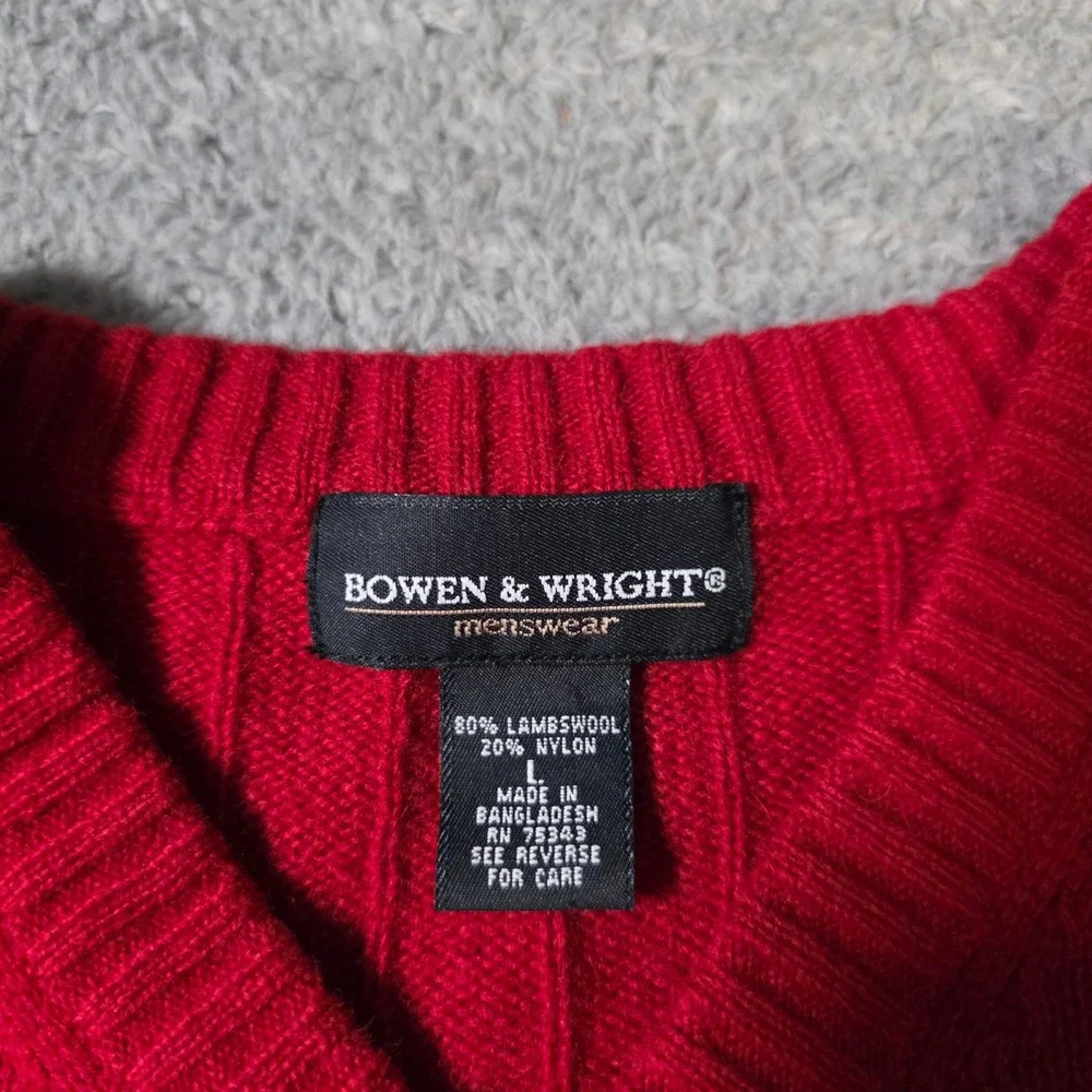Bowen &‎ Wright Mens Large Sweater Red Lambswool Blend V-Neck Ribbed Pullover